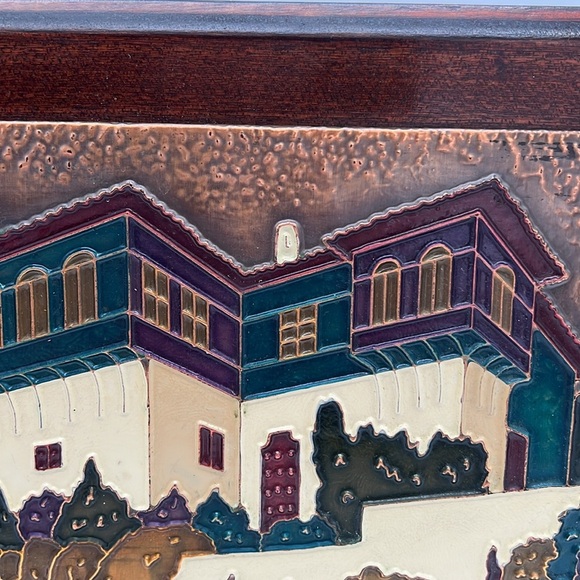 Vintage Handmade Greek Aethra Enameled Copper Wall Hanging with Wooden Frame - Picture 5 of 11